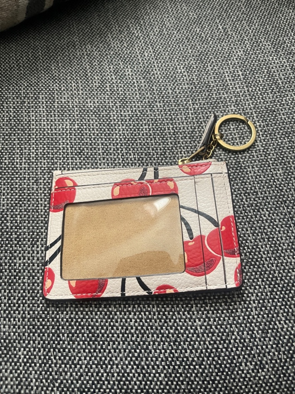 Coach White and Red Cherry Leather Card Case with Keyring - Picture 2 of 3